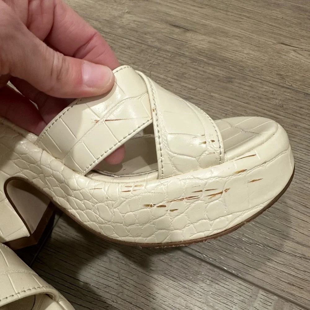 Circus Sam Edelman Peony platform Cream Wedge Sandal funky retro patent heels